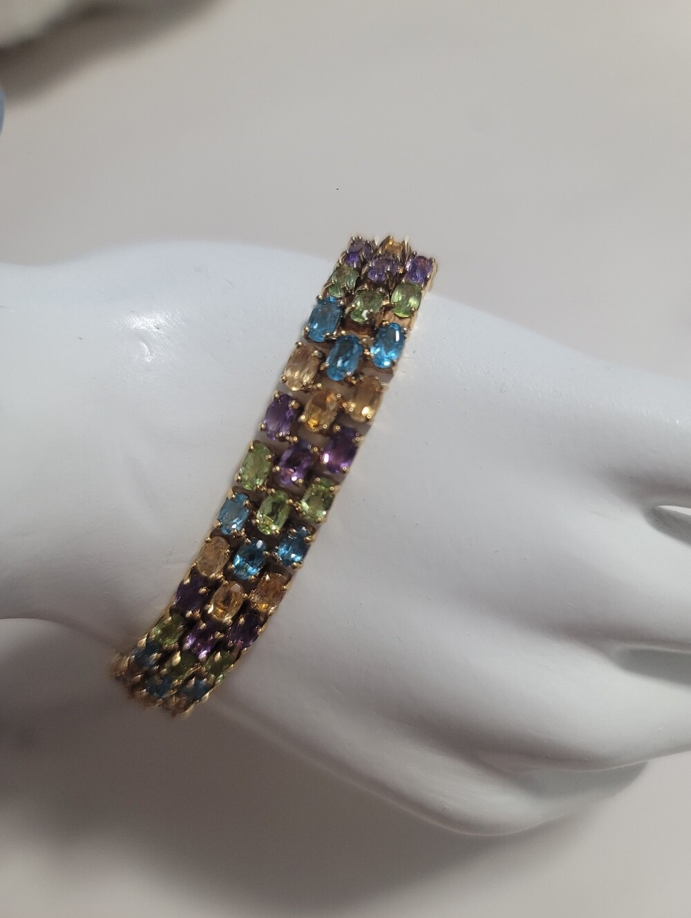 Gold over Sterling Multi-Color Gemstone Row Bracelet